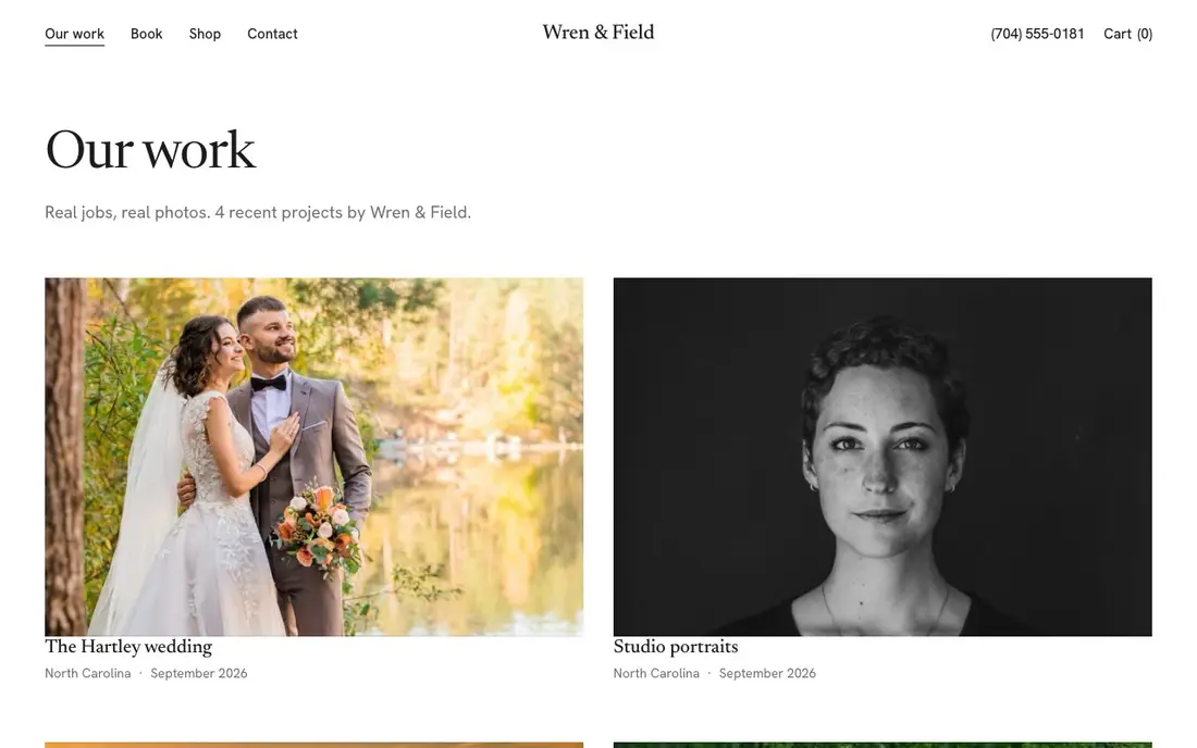 Portfolio page on a photographer demo site