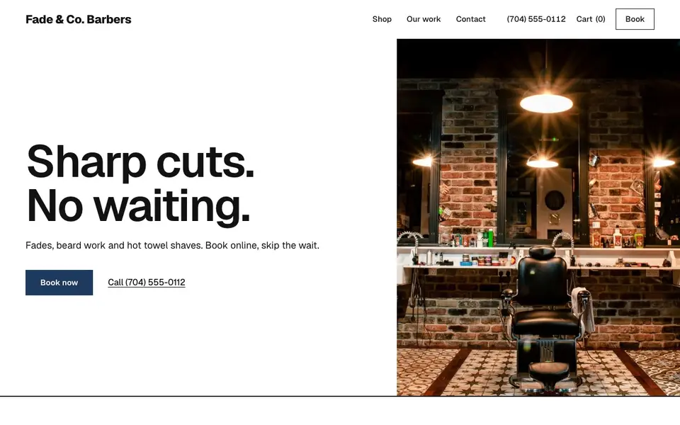 The Fade & Co. template's homepage