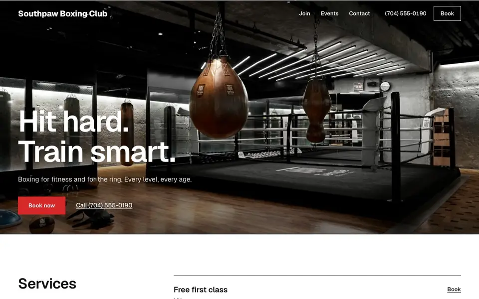 The Southpaw template's homepage